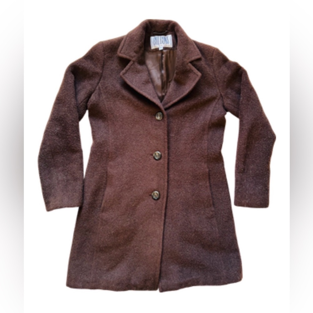 Vintage Alpaca and wool Bill Blass Brown Women's trench Coat 3 button front